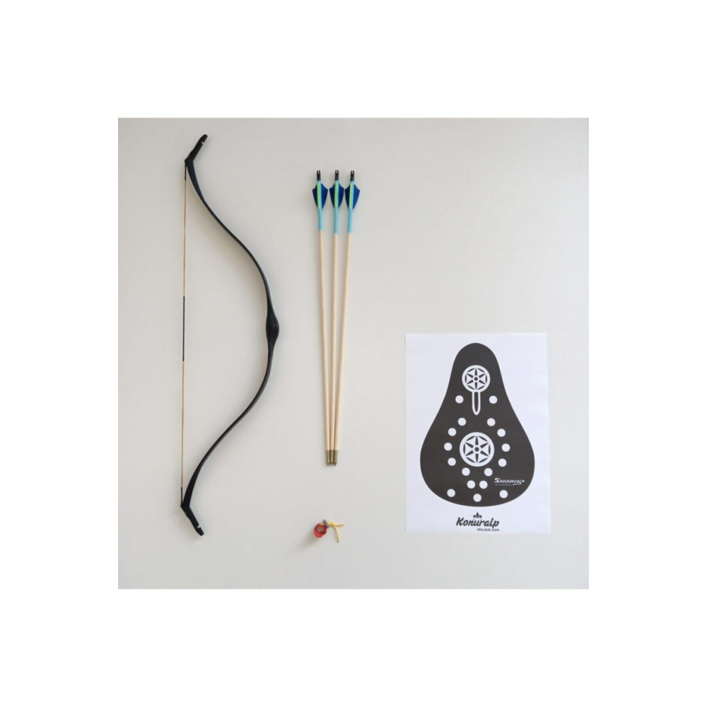 Geleneksel Okçuluk Başlangıç Genç Ok Yay Seti Siyah (3 Ok+ Zihgir+hedef)