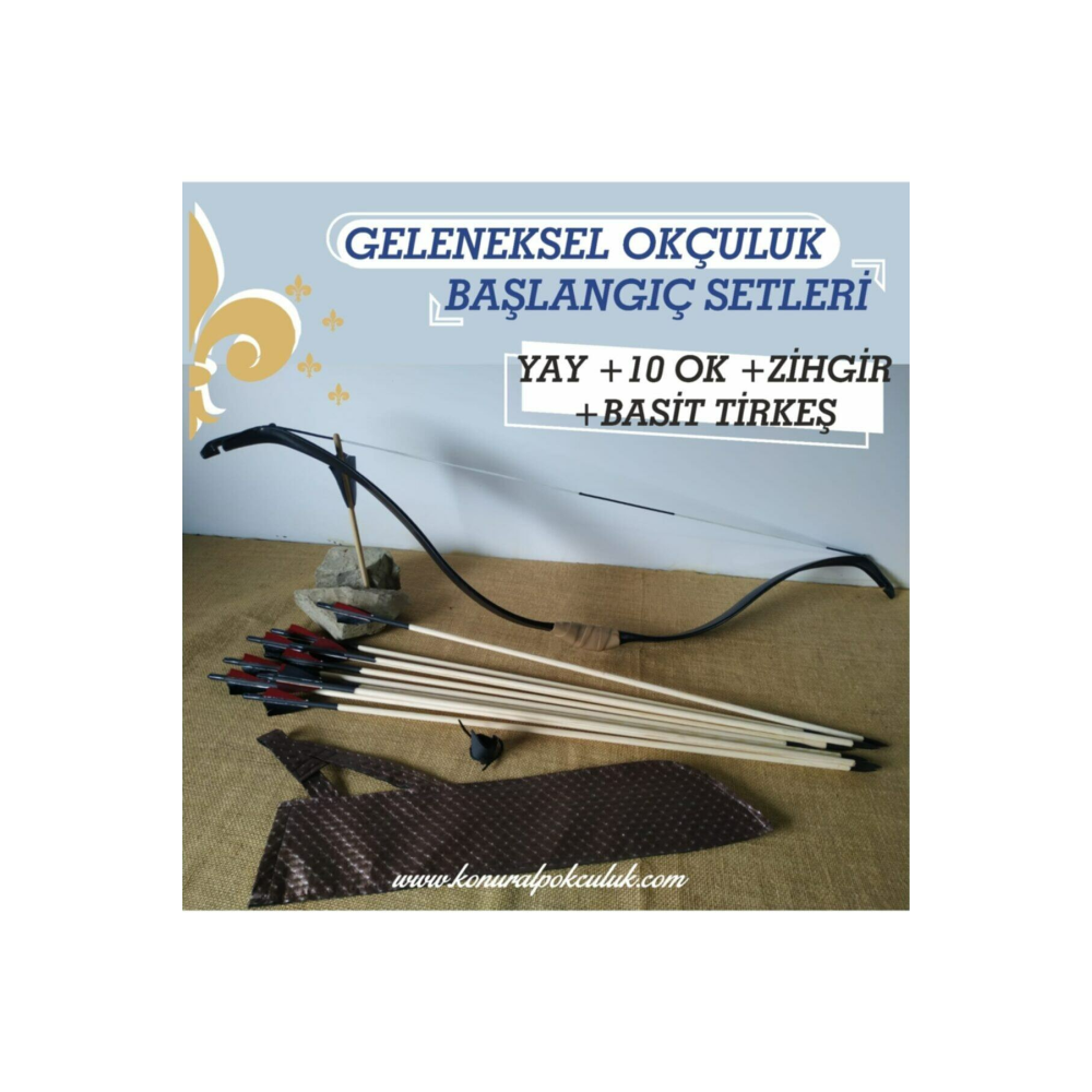 Geleneksel Okçuluk Başlangıç Seti (Basit Tirkeş +10 Ok +zihgir)