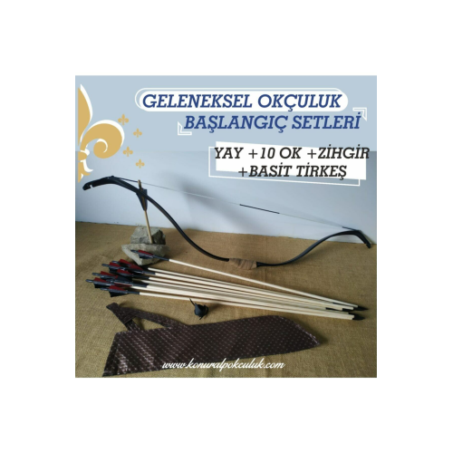 Geleneksel Okçuluk Başlangıç Seti (Basit Tirkeş +10 Ok +zihgir)