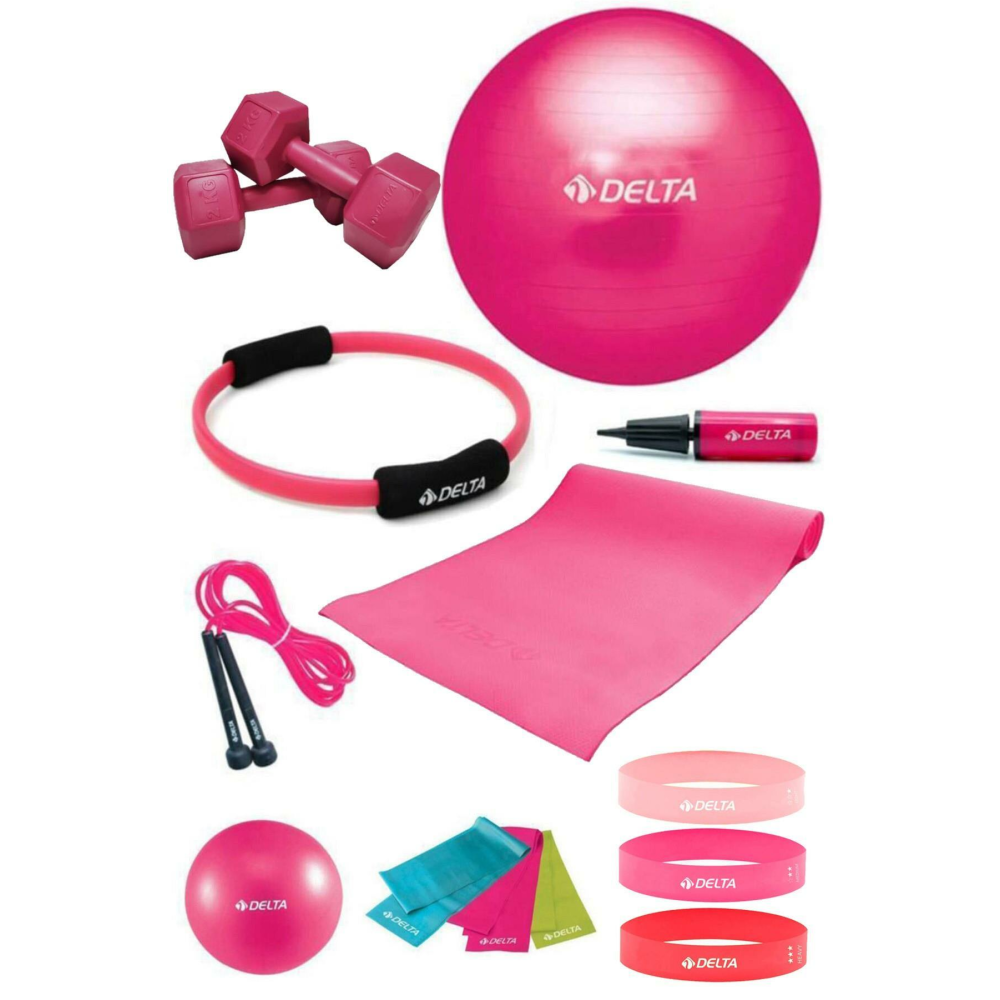 13 Parça Pilates Seti 55 Cm Topu 4 Mm Minderi Çemberi 6 Direnç & Squat Bandı 1 Kg Dambıl atlama ipi
