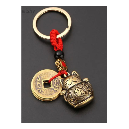 Feng Shui Bereket ve Şans Kedisi Anahtarlığı (Maneki Neko Figürlü Anahtarlık)