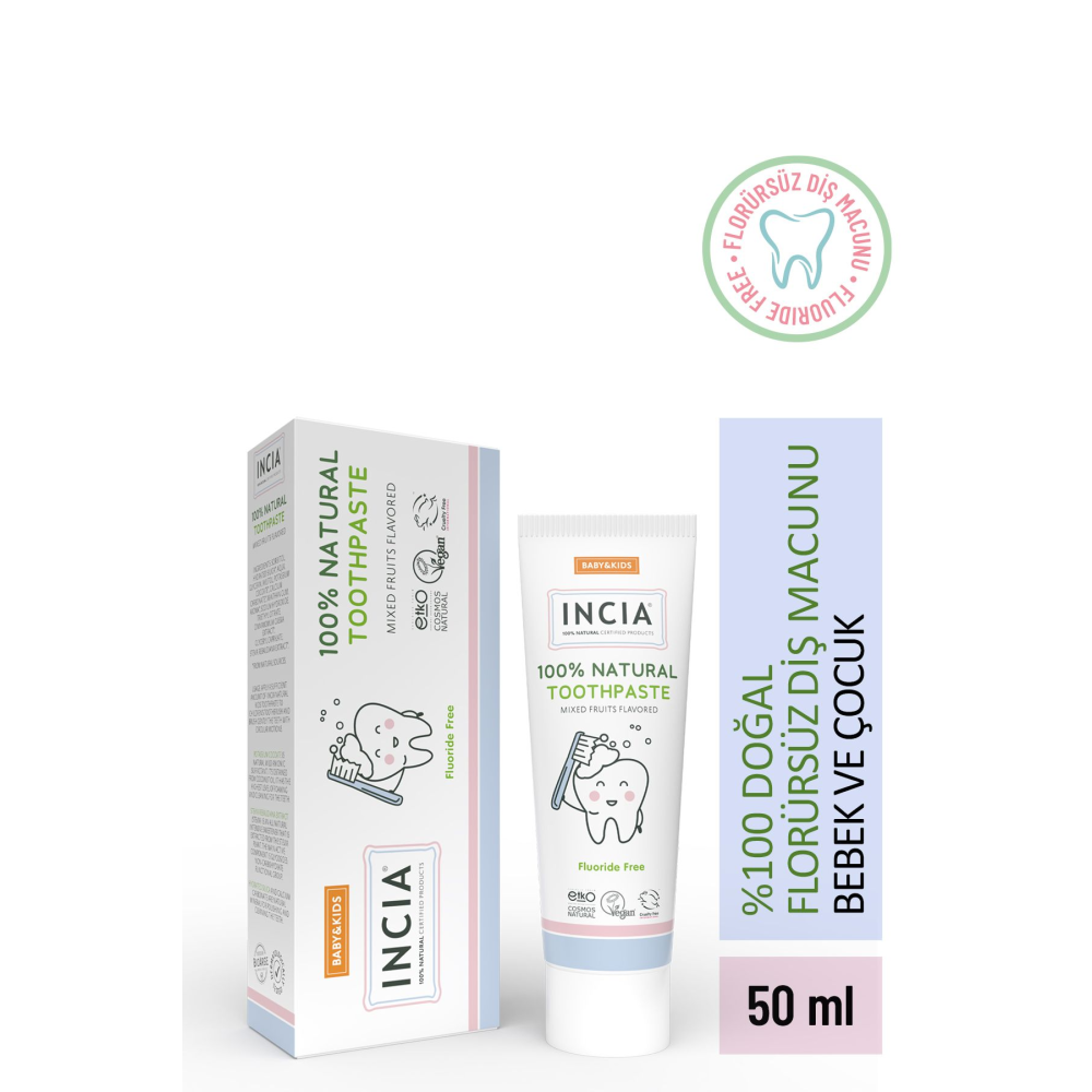 %100 Doğal Diş Macunu Bebek ve Çocuk Karışık Meyve Aromalı Florürsüz 50 ml