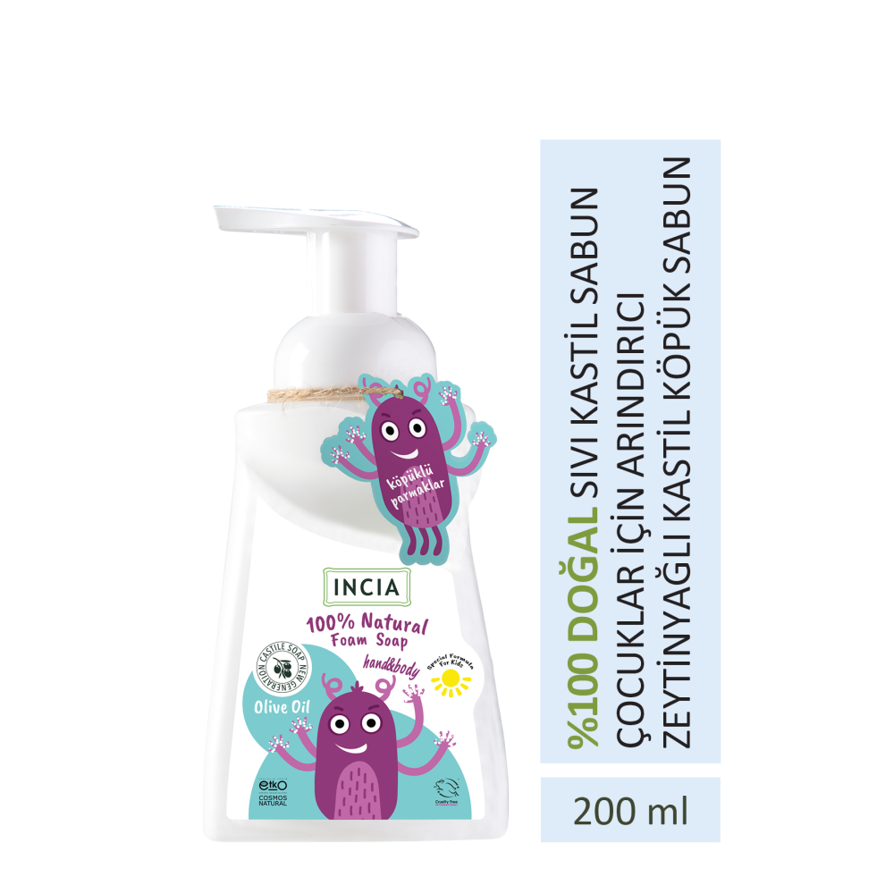%100 Doğal Köpük Kastil Sabunu Çocuklar İçin Zeytinyağlı 10 Bitkisel Değerli Yağ Vegan 200 ml