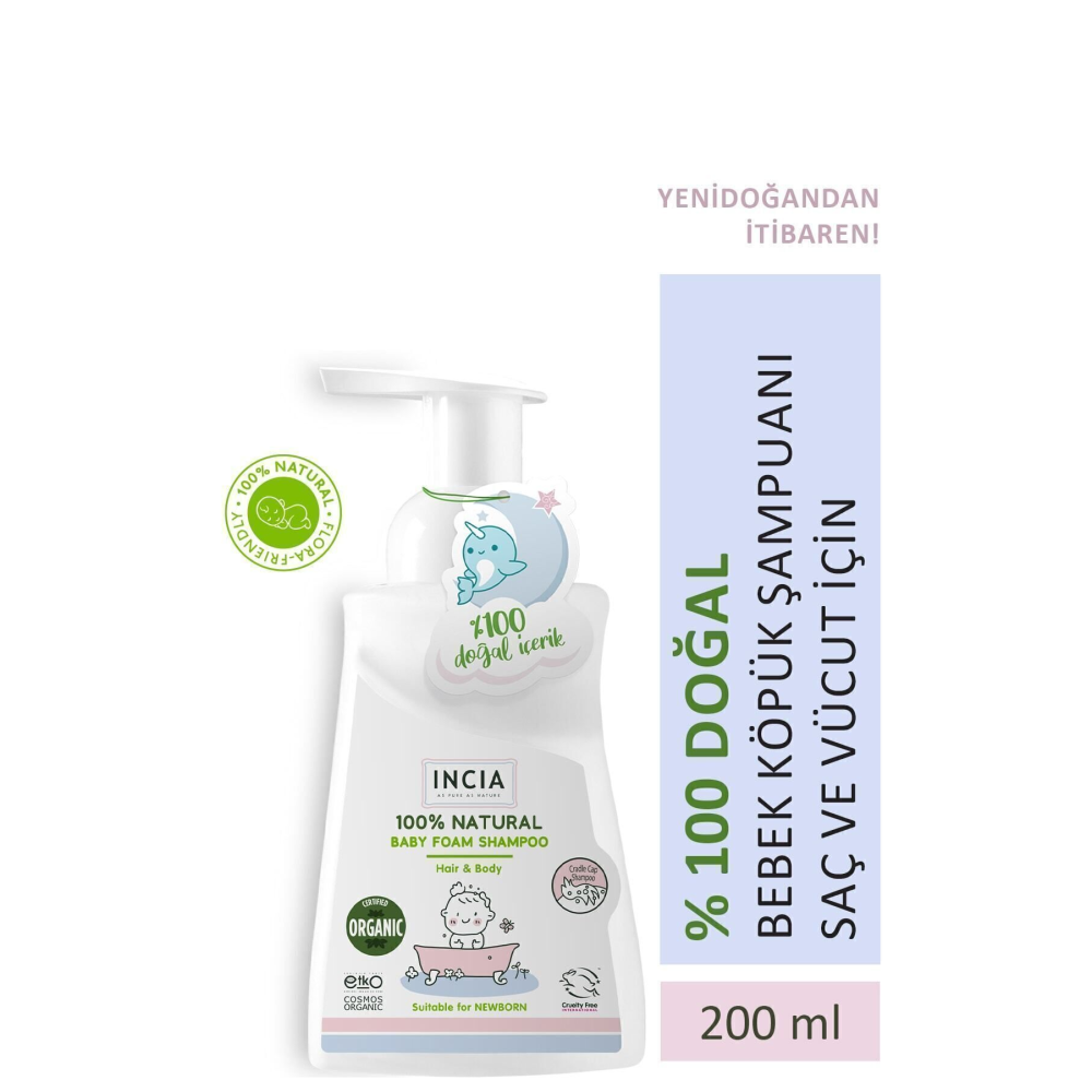 %100 Doğal Organik Sertifikalı Bebek Köpük Şampuanı Saç Vücut Lavanta Konak Önleyici Yenidoğan 200ml