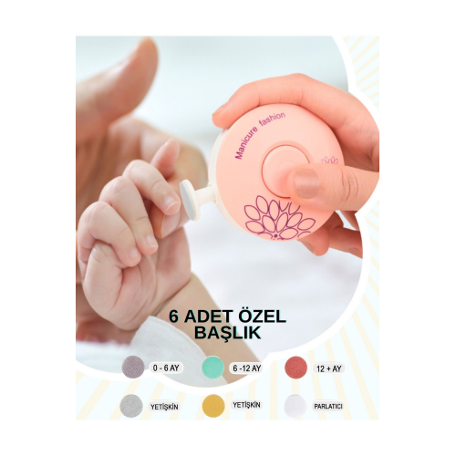 Yenidoğan Bebek Tırnak Törpüsü Pilli 6 Başlıklı Çocuk Tırnak Parlatıcı Tırnak Makası Manikür Seti