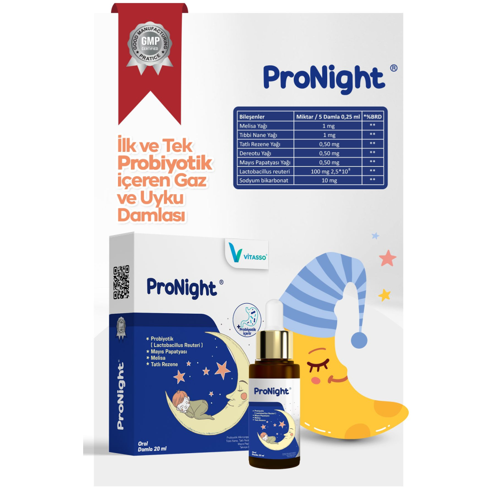 Pronight Baby Bitkisel Bebek Çocuklar Için Probiyotik Içeren Gaz Ve Uyku Damlası Damla 20 ml