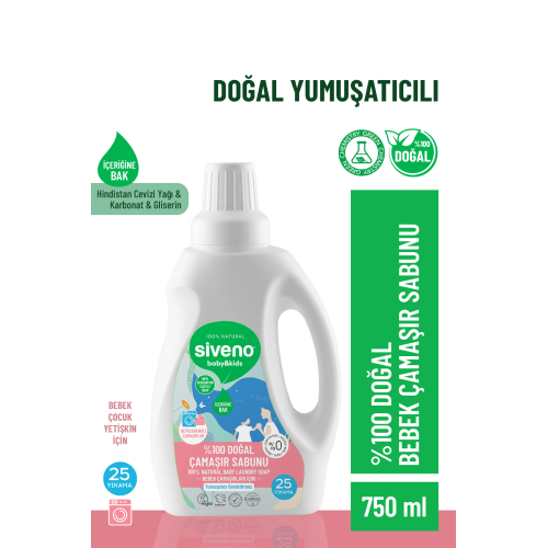 %100 Doğal Bebek Çamaşır Sabunu Kendinden Yumuşatıcılı Bitkisel Deterjan Konsantre Vegan 750 ml