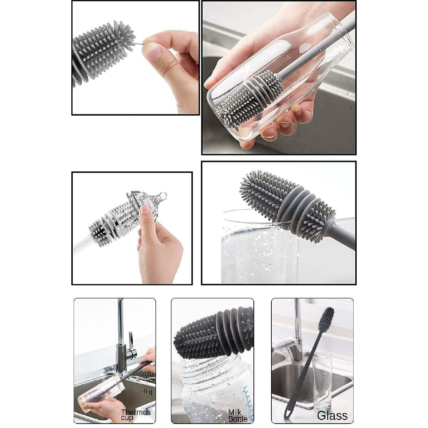 Tpr Silikon Fırça Matara Biberon Emzik Temizleyici Kavanoz Termos Suluk Yağ Şişe Temizleme Fırçası