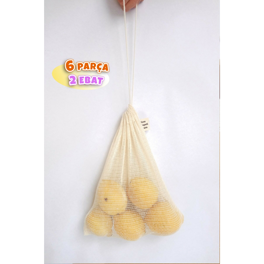 Pamuk File Alışveriş Torbası - Sebze Meyve Saklama Kesesi - 6'lı Paket 3 3 | Suave