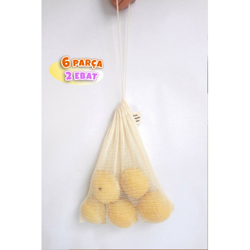 Pamuk File Alışveriş Torbası - Sebze Meyve Saklama Kesesi - 6'lı Paket 3 3 | Suave