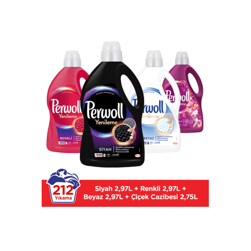 Hassas Bakım Sıvı Çamaşır Deterjanı (212 Yıkama) 3x2,97 L Siyah+Renkli+Beyaz + 2,7L Çiçek Cazibesi