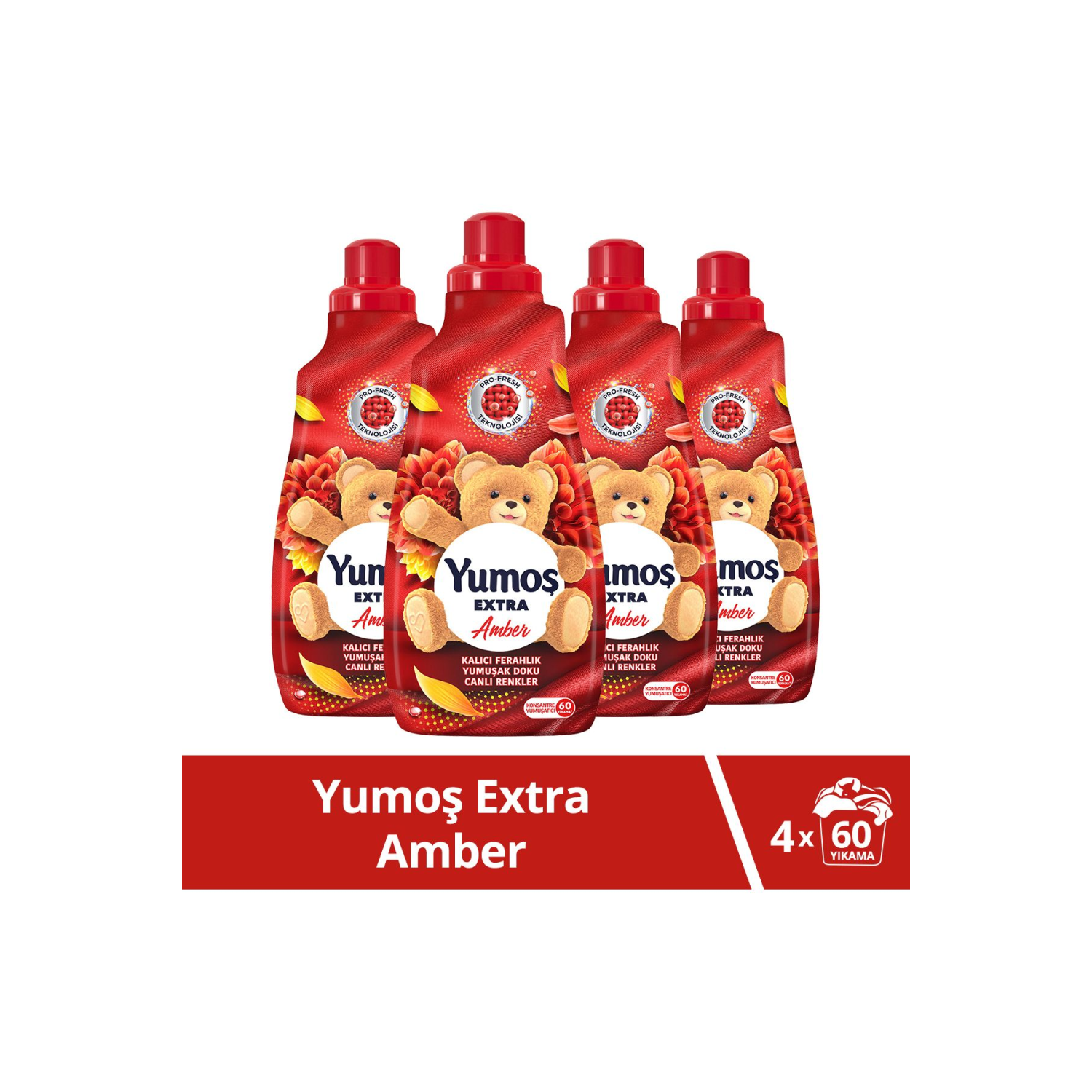Extra Konsantre Çamaşır Yumuşatıcısı Amber 1440 ml 60 Yıkama 4adet