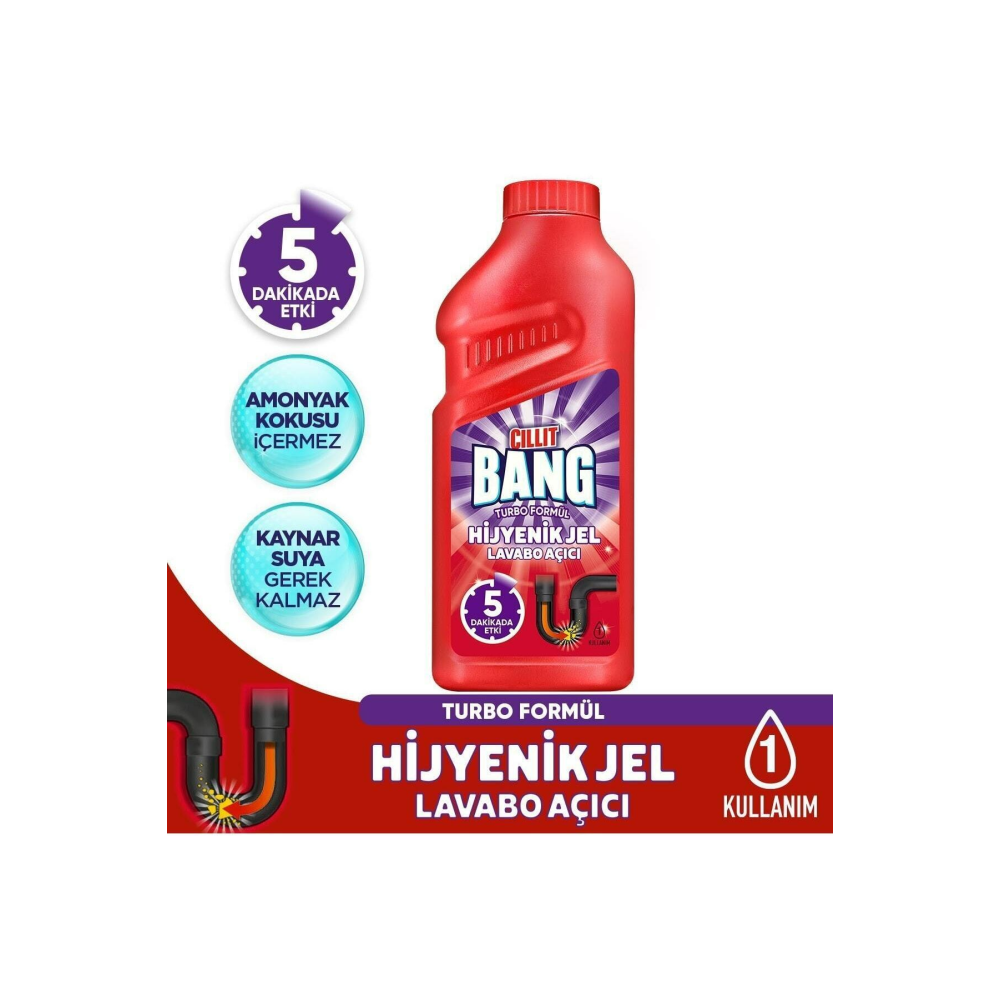 Turbo Hijyenik Gider, Lavabo Açıcı Jel 500 ml