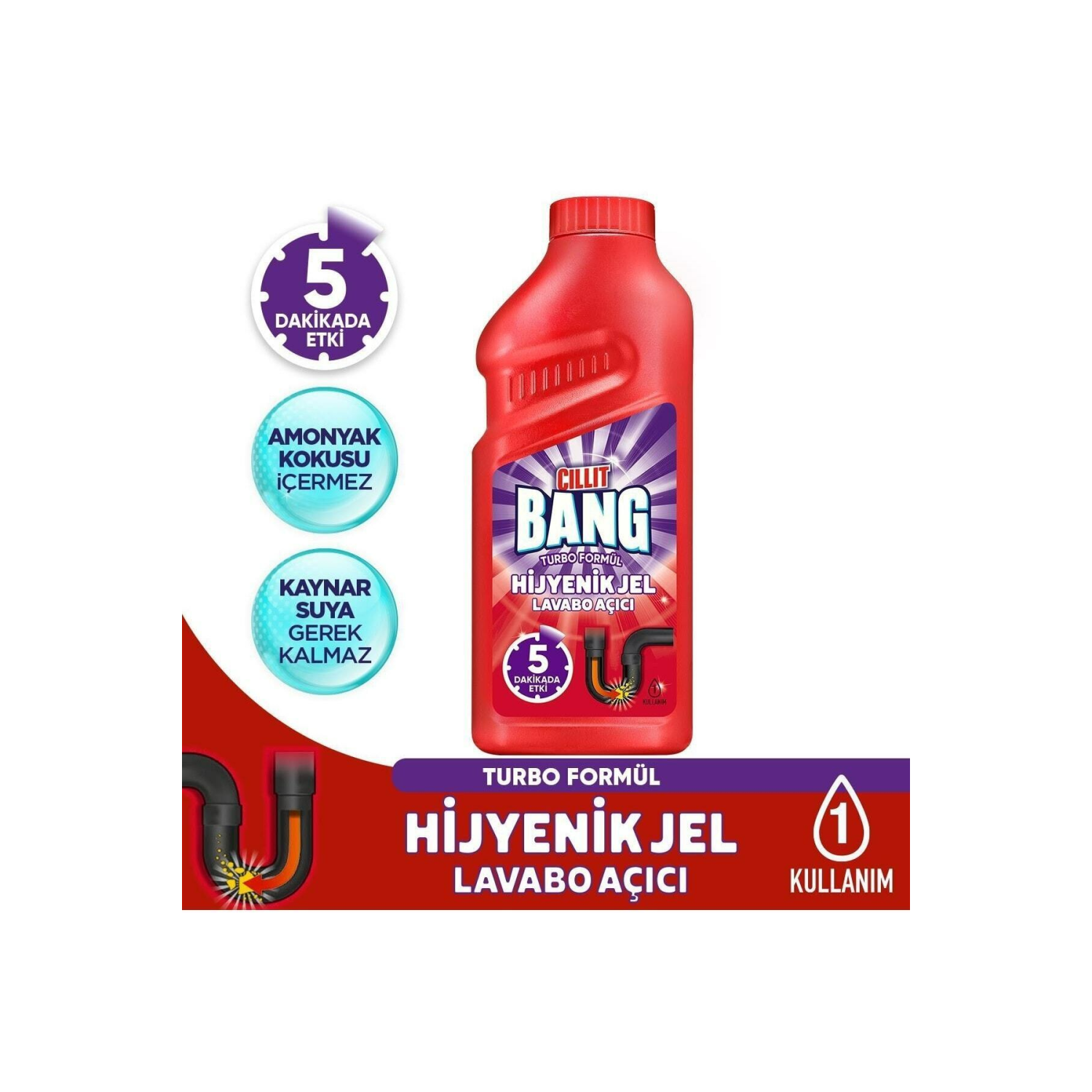 Turbo Hijyenik Gider, Lavabo Açıcı Jel 500 ml