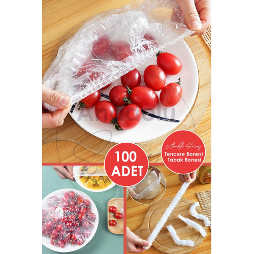 100 Adet Pratik Tazeliği Koruyan Tencere ve Tabak Bonesi | Çok Amaçlı Kapak Gıda Bonesi Strech Kapak