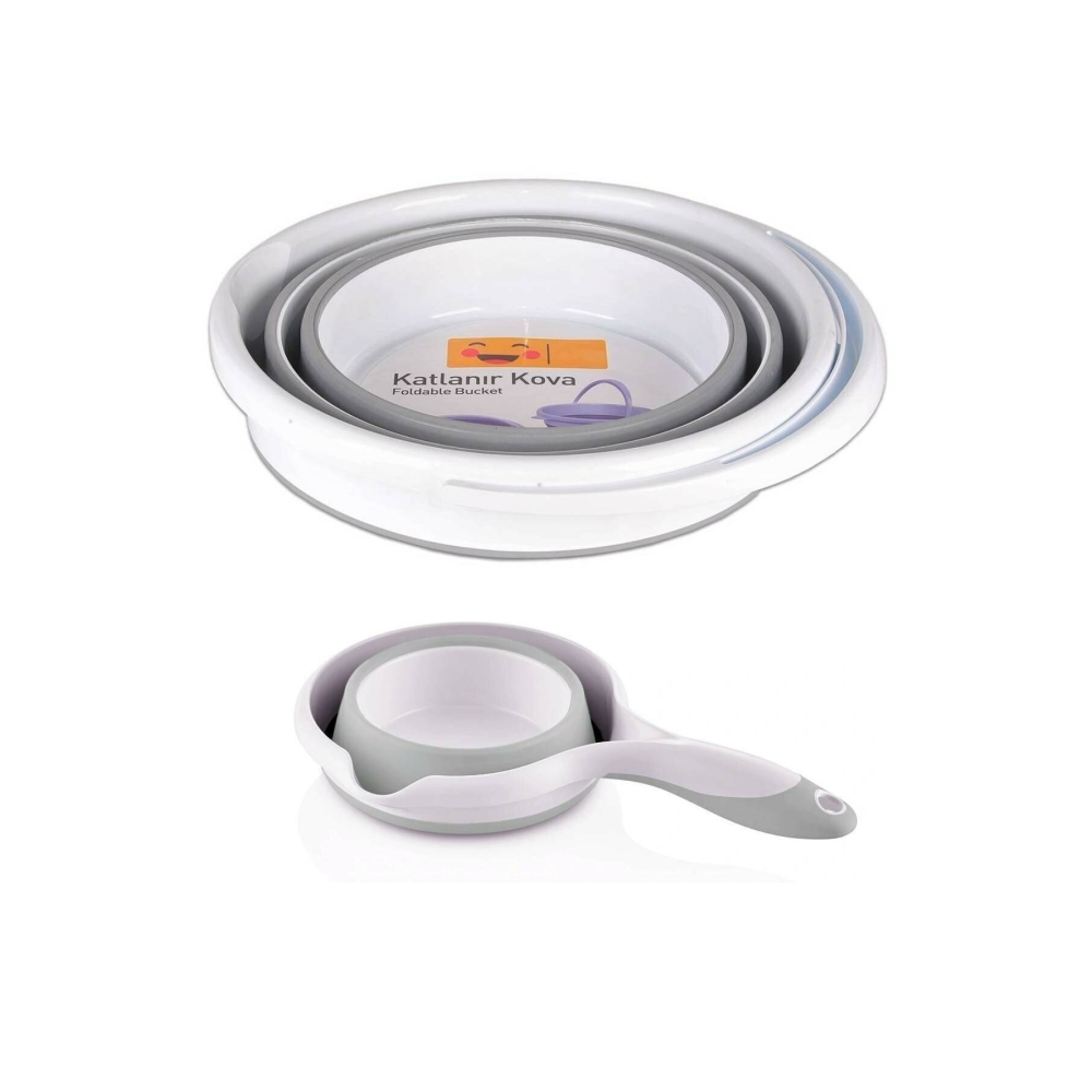 Gri Katlanabilir Kova Ve Gri Katlanabilir Maşrapa