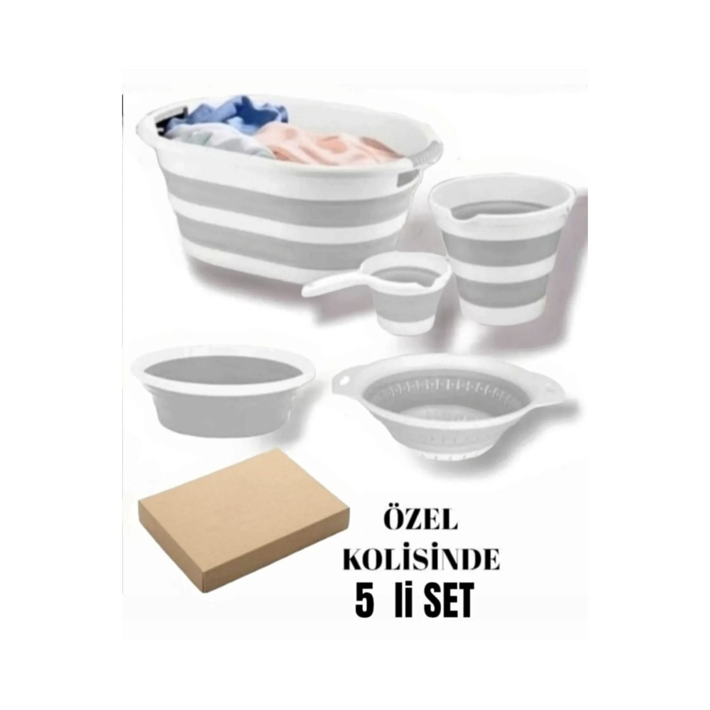 Katlanabilir Multi 5’li Set - Sepet Kova Maşrapa Badya Süzgeç