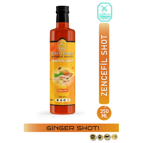 Ginger shot, Zencefil, Zerdeçal, Karanfil, Bal, Nane Özü, Hibiskus, Kara Mürver, C Vit 250ml İçecek
