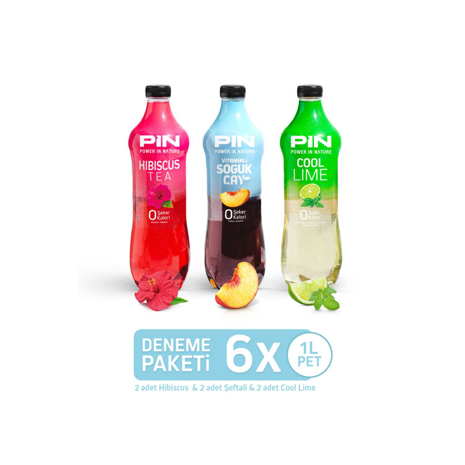 Hibiskus& Cool Lime & Şeftali Soğuk Çay Deneme Paketi Şekersiz & Kalorisiz 6 Adet X 1 Litre