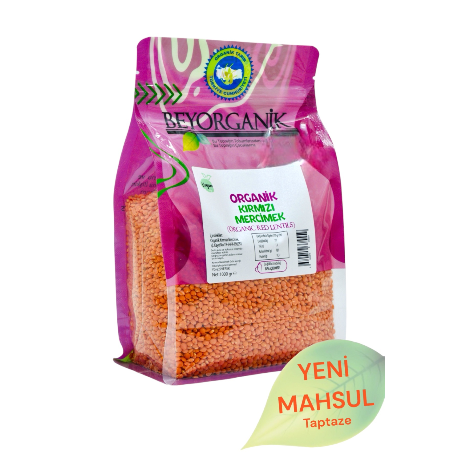 Organik Kırmızı Mercimek 1 Kg