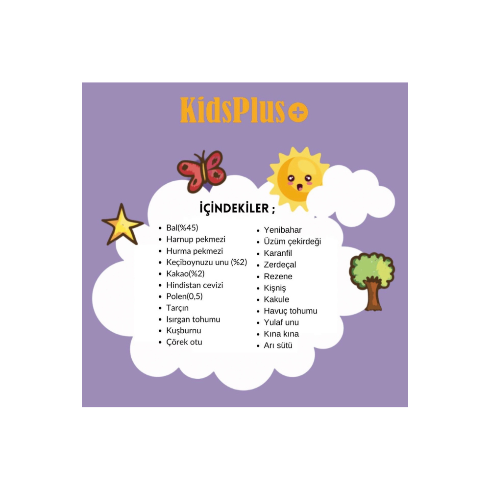 Bal , Polen , Arı Sütü , Hurma Pekmezi, Kids Plus Kakaolu Çocuk Macunu 350 gram Kids Macun