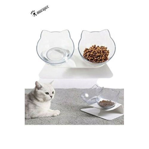 Şeffaf Kedi Kafalı Ikili Mama Kabı