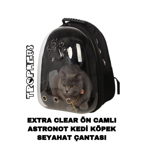 Çanta Şeffaf Astronot Kırılmaz Kedi Köpek Taşıma Çantası 42 X 22 X 33 Cm Siyah