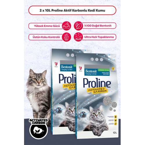 Proline Aktif Karbonlu Topaklanan Kedi Kumu 10 Lt X 2 Adet