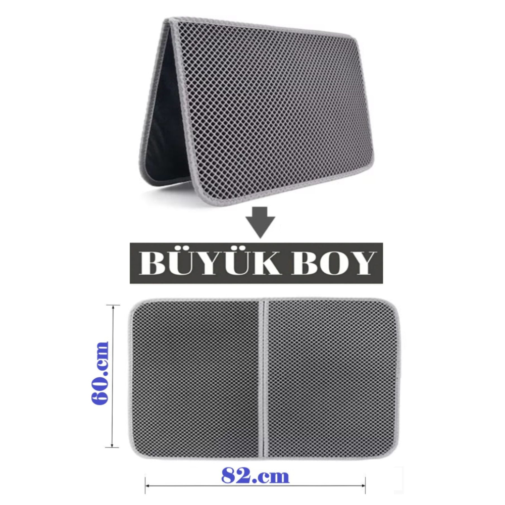 Büyük Boy Elekli Kedi Tuvalet Önü Paspası Katlanabilir 82 X 60 Cm Siyah