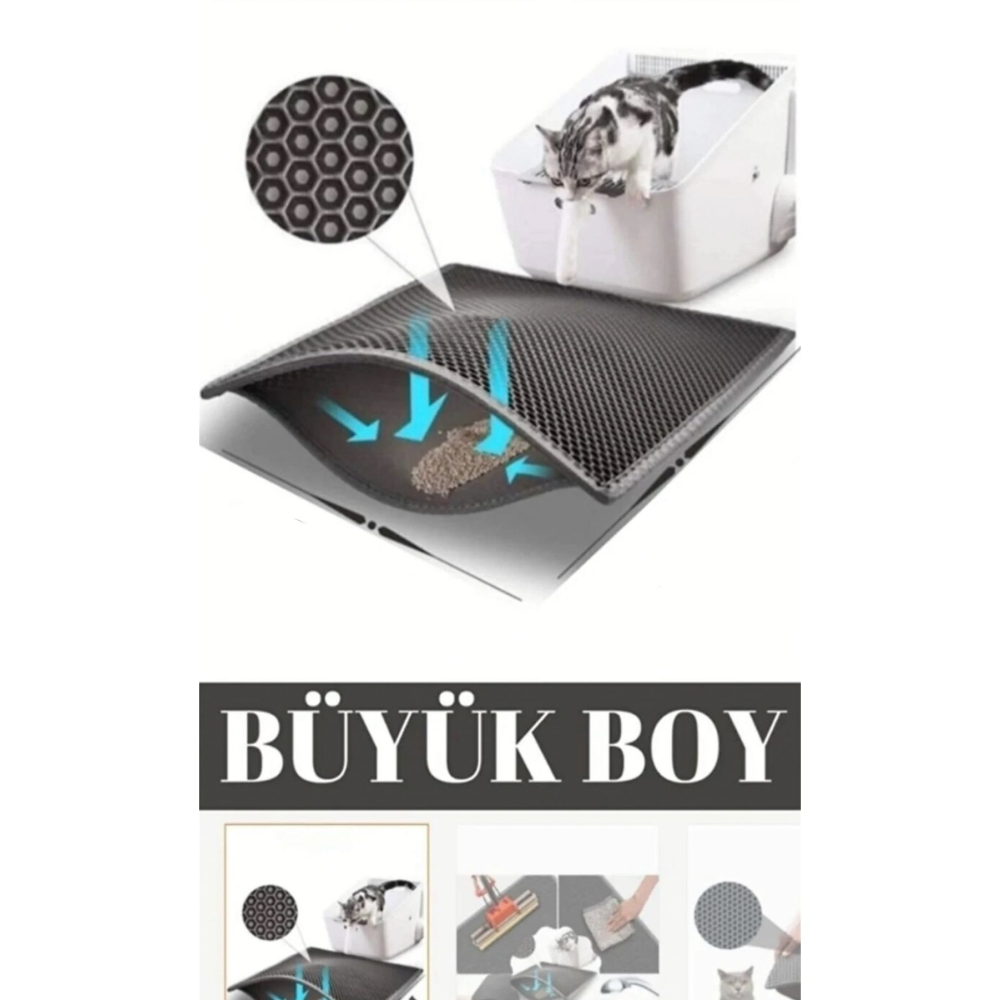 Büyük Boy Elekli Kedi Tuvaleti Önü Paspası Kedi Kumu Paspası 80x60cm