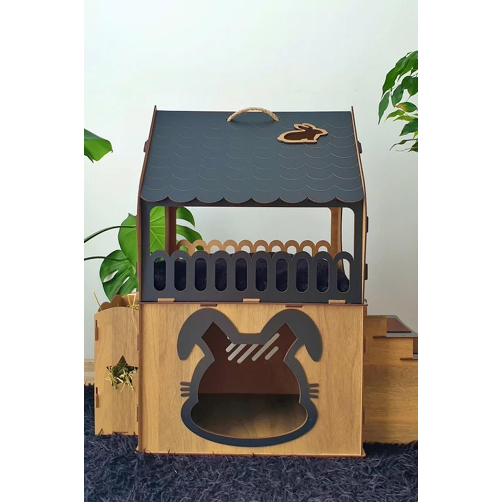 Tavşan Evi Ve Saman Besleyici Teraslı Dublex