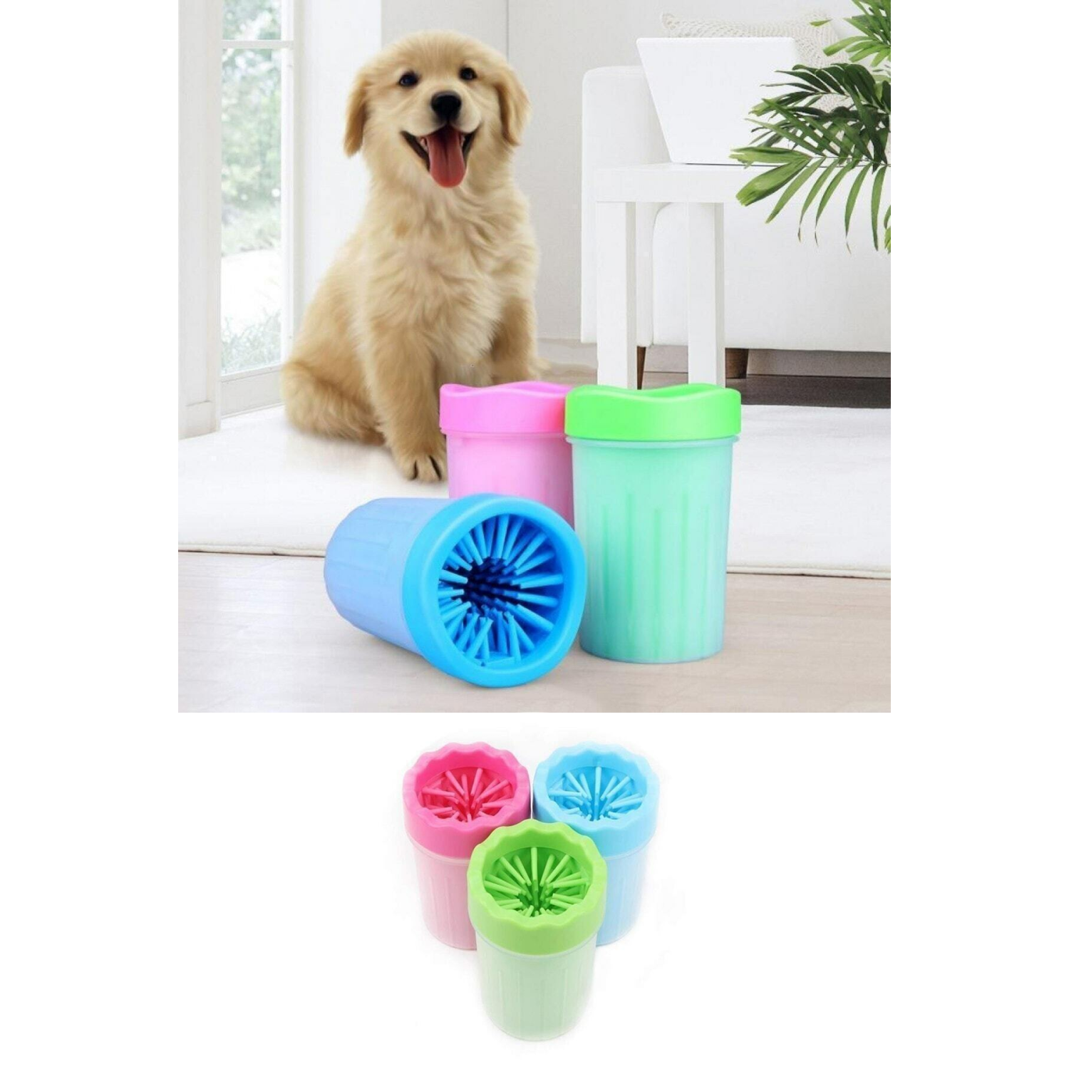 Köpek & Kedi Pati Ayak Yıkama Kovası Silikon Jel Fırçalı Pati Temizleme Bardak