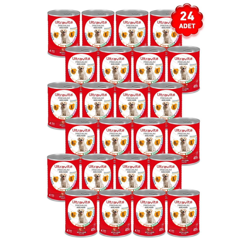 Yüksek Proteinli Kuzu Etli Konserve Yaş Köpek Maması 415 gr x24 Adet