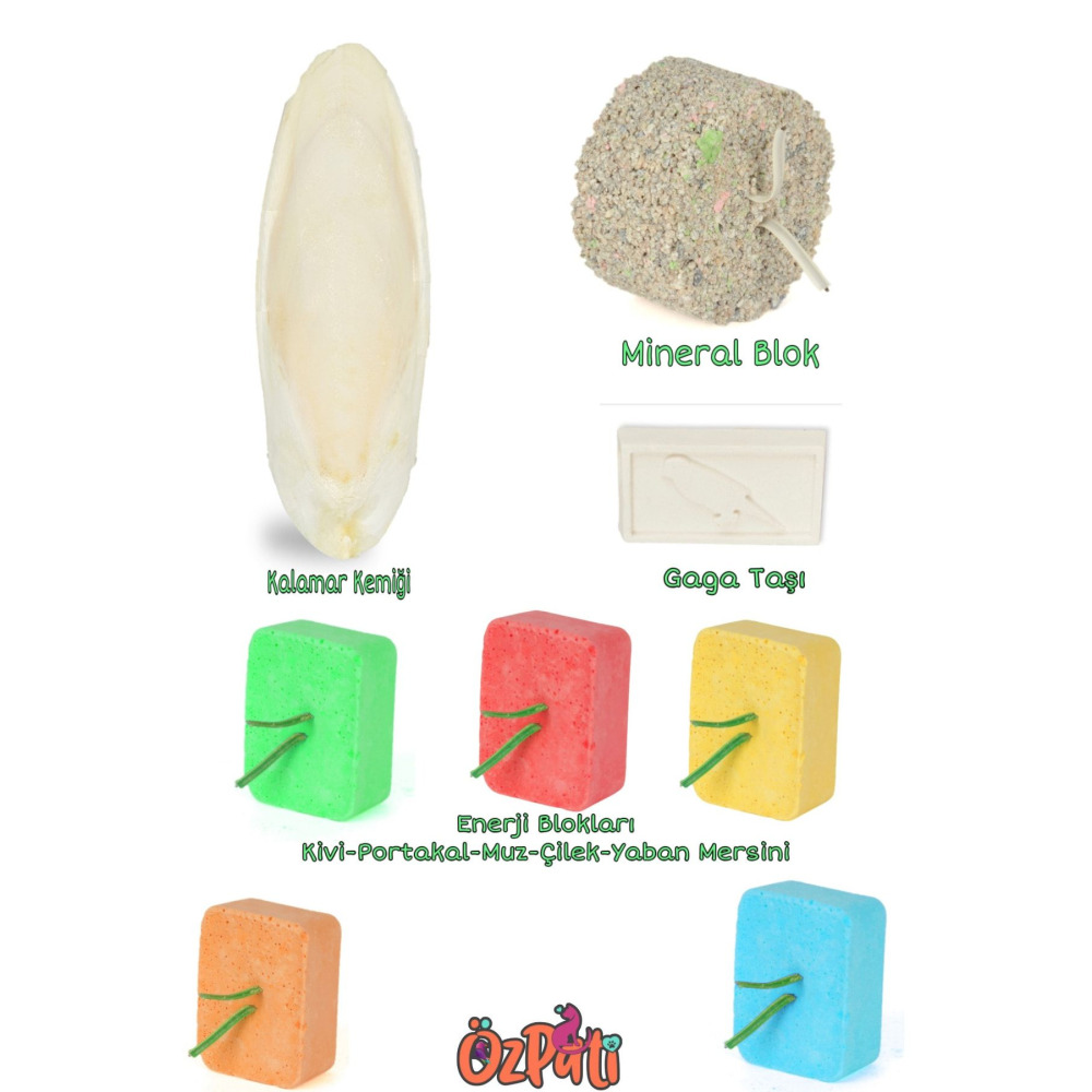 Kuş Enerji Mineral Blok Gaga Taşı Kalamar Seti 8 Parça