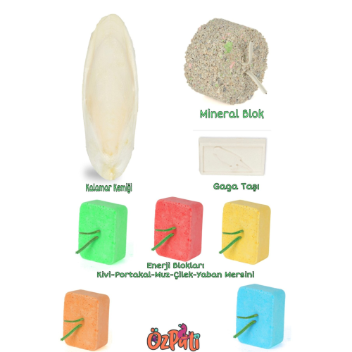 Kuş Enerji Mineral Blok Gaga Taşı Kalamar Seti 8 Parça