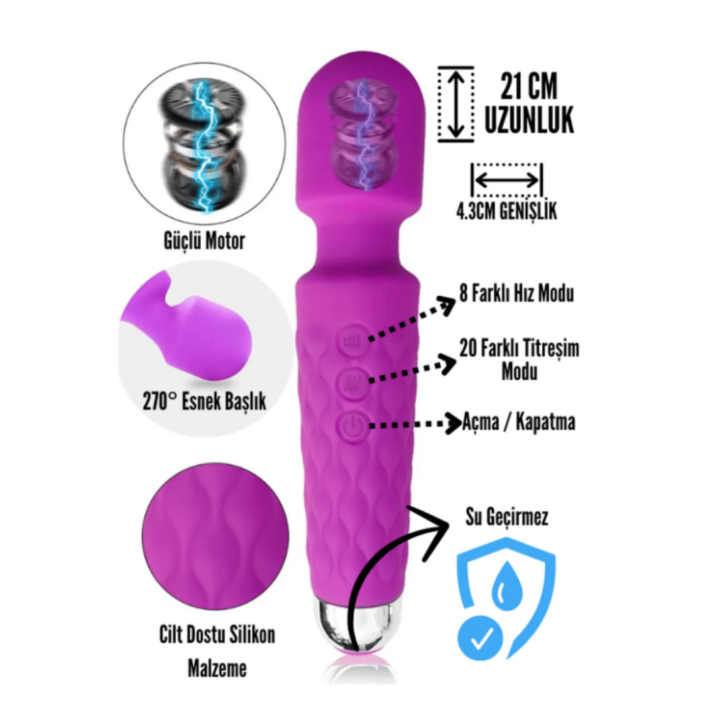 20 Modlu Su Geçirmez Female Wand Massager Şarjlı Vibratör Titreşimli Dildo