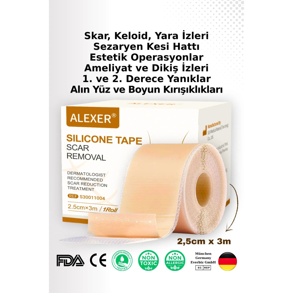 Soft Silikon Bant Estetik Keloid Yanık Sezaryen Dikiş Ameliyat Izi Giderici 2,5cm X 3m