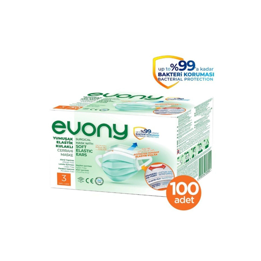 Yumuşak Elastik Kulaklı 3 Katlı Telli Cerrahi Maske 100 Lü