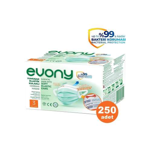 Yumuşak Elastik Kulaklı 3 Katlı Telli Cerrahi Maske 250 Li