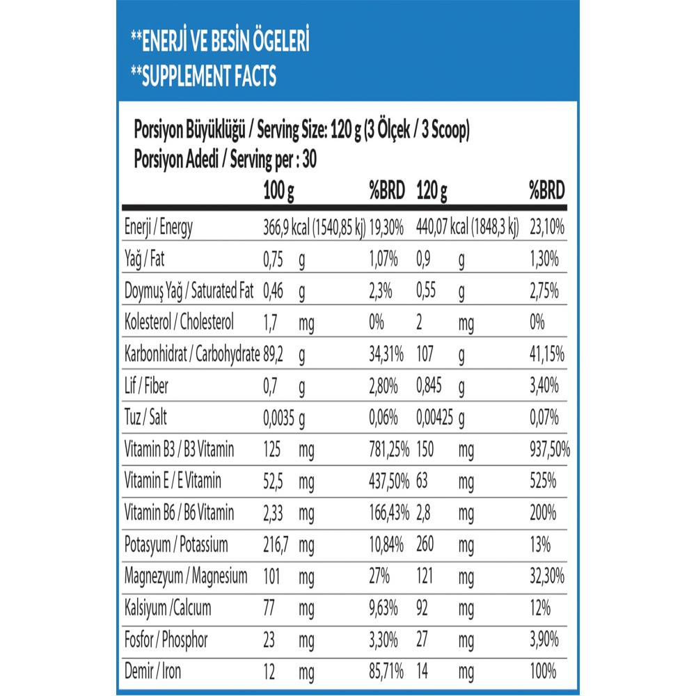 Mass Gainer 3600 Gr Çikolata Aromalı  Hacim Kütle Kas Artırma Karbonhidrat Tozu