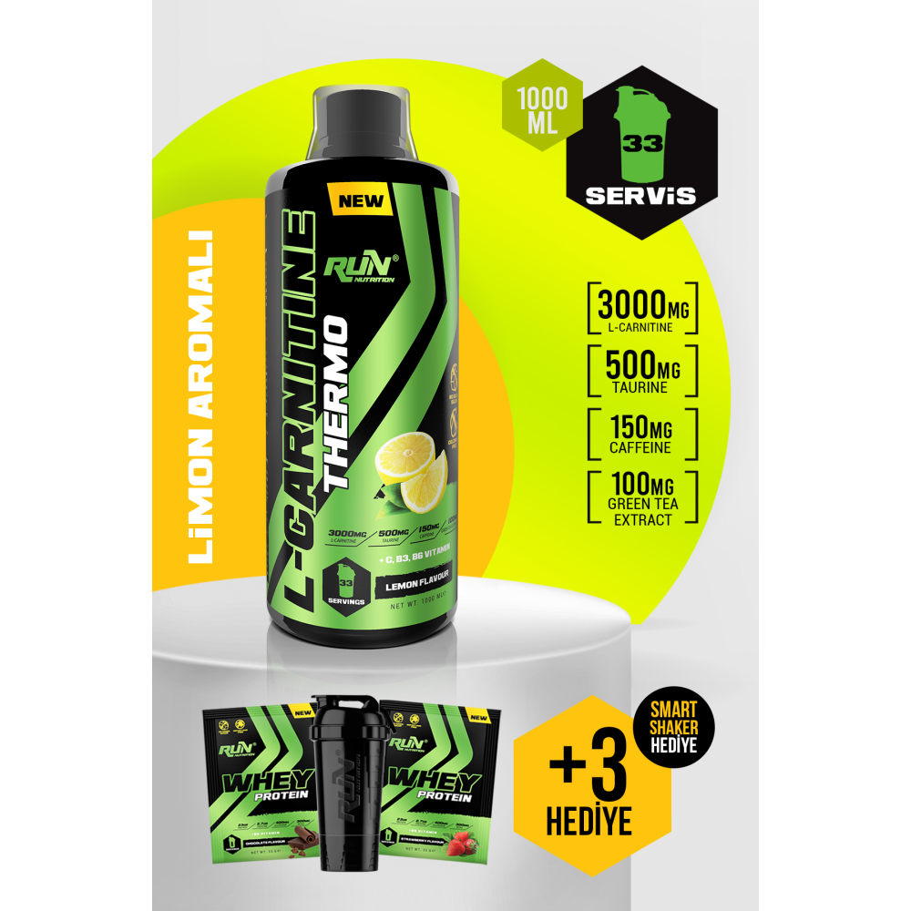 L-carnitine - 1 Lt - Limon Aromalı - 3000mg - 33 Servis - Hediyeli