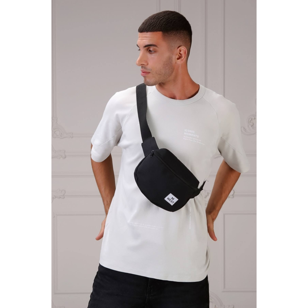 D'VERS Unisex Siyah Tek Bölme Bel Ve Omuz Çantası