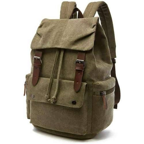 Rufun Tuval Sırt Çantası Vintage Dizüstü Bilgisayar Sırt Çantası Yürüyüş Seyahat Büyük Kapasiteli Çanta Üniseks (Yeşil)