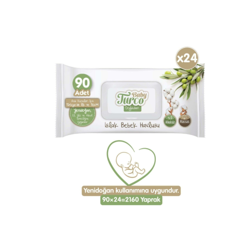 Baby Turco Doğadan Yenidoğan Islak Bebek Havlusu 24X90 Yaprak