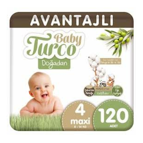 Baby Turco Doğadan Avantajlı Bebek Bezi 4 Numara Maxi 120 Adet
