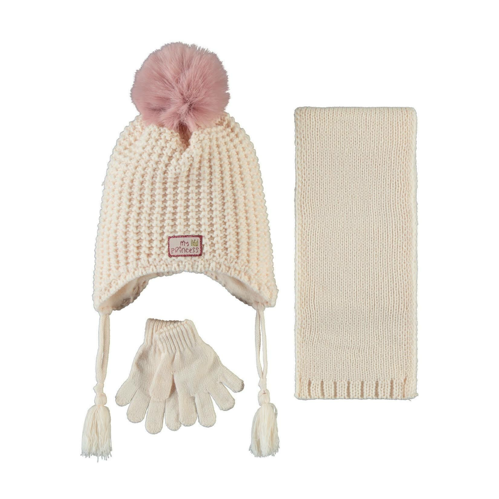 Kitti Kız Çocuk Atkı Bere Eldiven Set 1-4 Yaş Somon