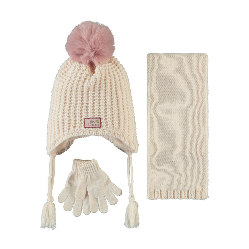 Kitti Kız Çocuk Atkı Bere Eldiven Set 1-4 Yaş Somon