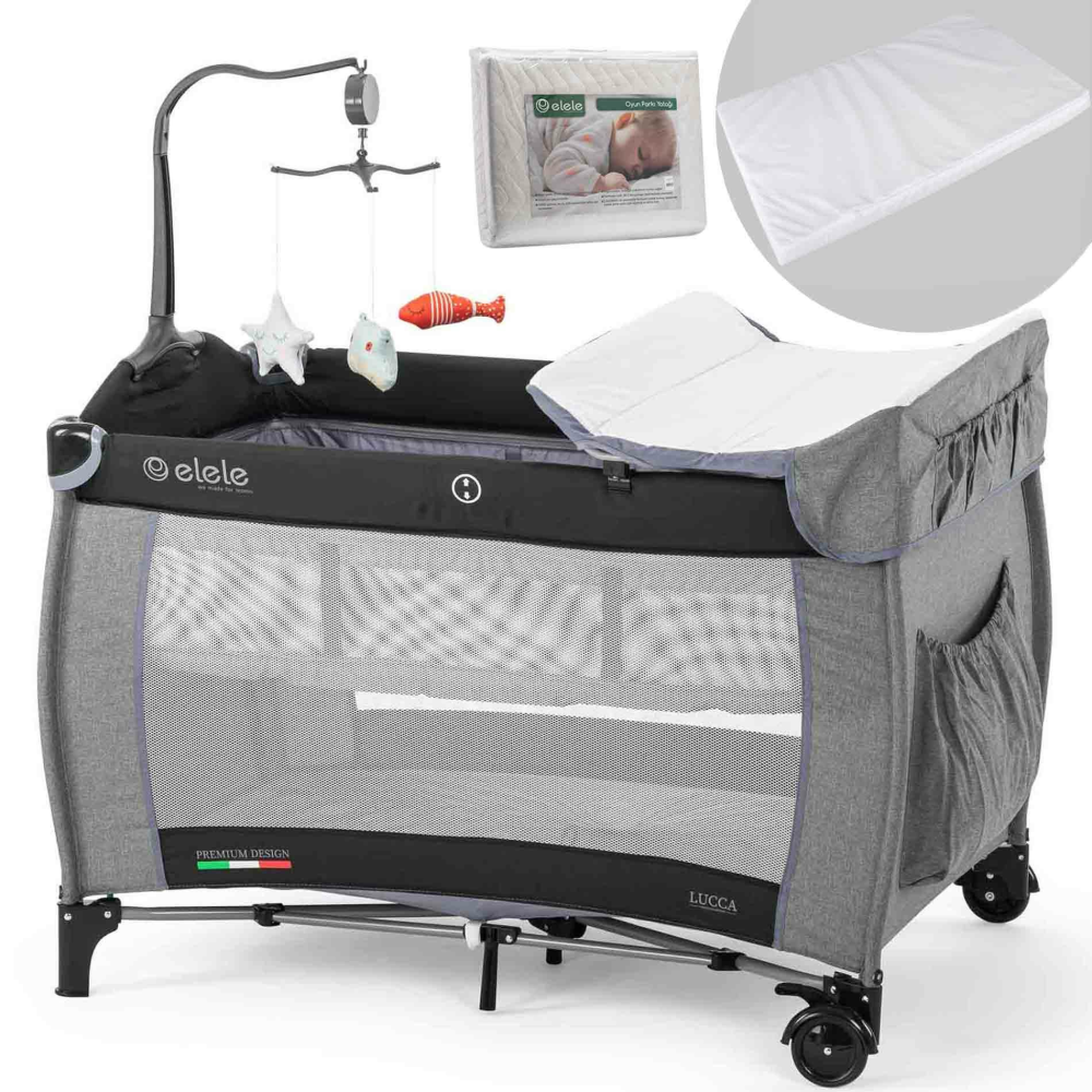 Elele Lucca Dönenceli Oyun Parkı 70x110 cm Gri-Siyah