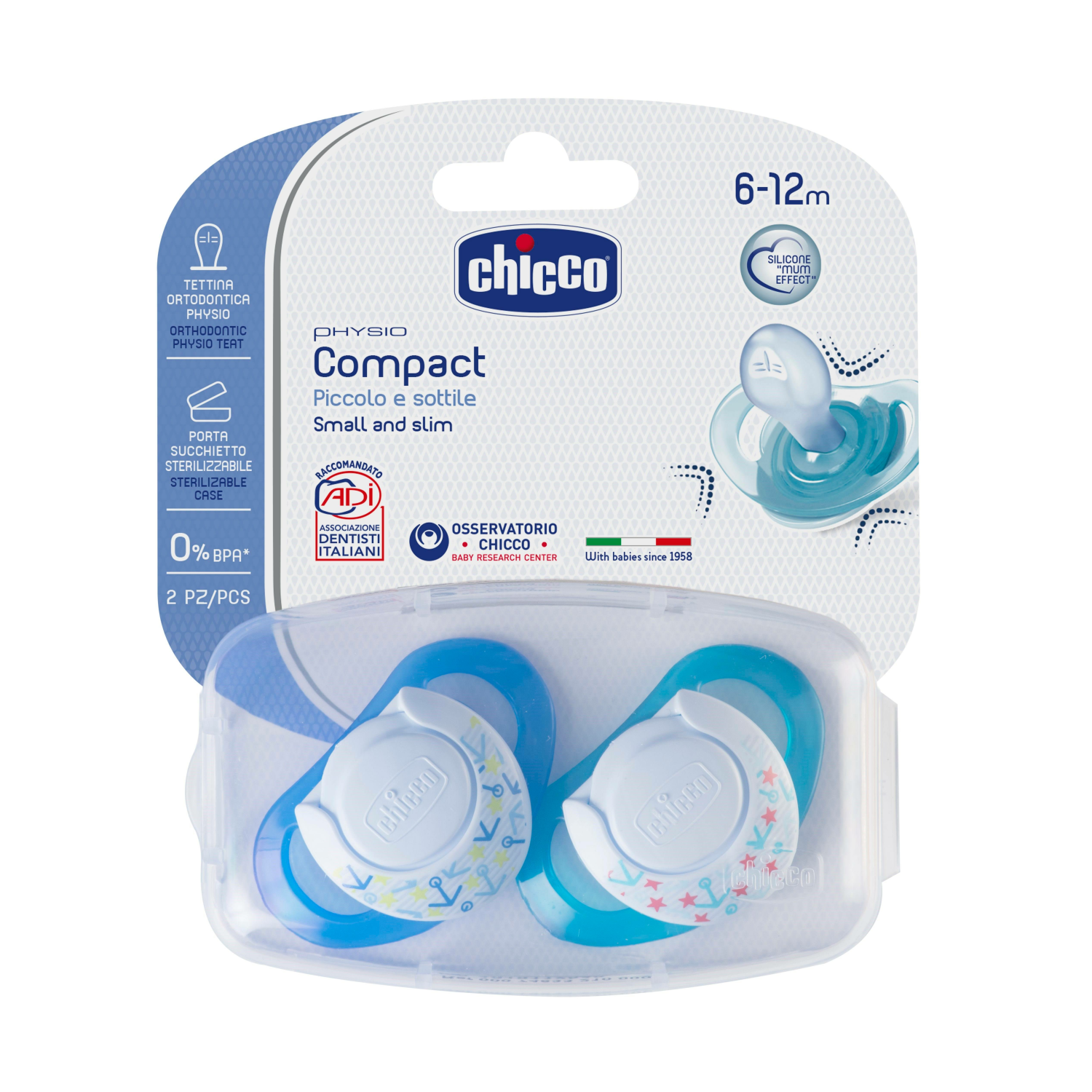 Chicco Physio Compact Silikon Emzik 6-12 Ay Erkek