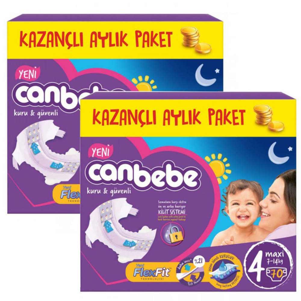 Canbebe Bebek Bezi Aylık Paket 4 Maxi Beden 60 Adet